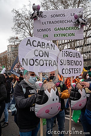 Madrid Spain; March 20, 2022: Demonstration of the rural world in Madrid. Hundreds of thousands of protesters march against the `r Editorial Stock Photo