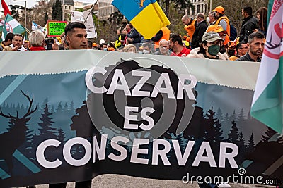 Madrid Spain; March 20, 2022: Demonstration of the rural world in Madrid. Hundreds of thousands of protesters march against the `r Editorial Stock Photo