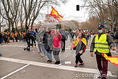 Madrid Spain; March 20, 2022: Demonstration of the rural world in Madrid. Hundreds of thousands of protesters march against the Editorial Stock Photo