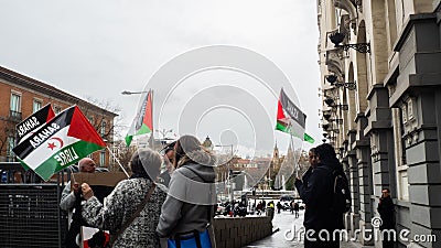 People demonstrating in front of the spanish Congress of Deputies in Madrid for free Sahara Editorial Stock Photo