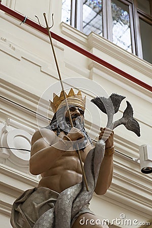 Figurehead of spanish 18th Century ship-of-line. Neptune god representation Editorial Stock Photo