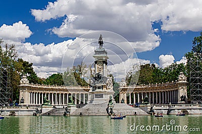 Monument Alfonso XII in Retiro park. Madrid, Spain. Editorial Stock Photo