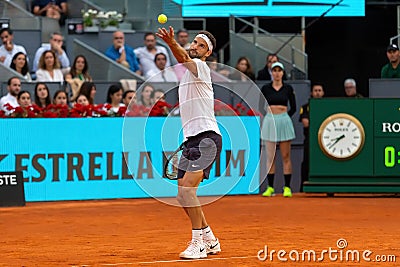 Madrid, Spain- May 1, 2023: Tennis match between Carlos Alcaraz and Grigor Dimitrov. Editorial Stock Photo