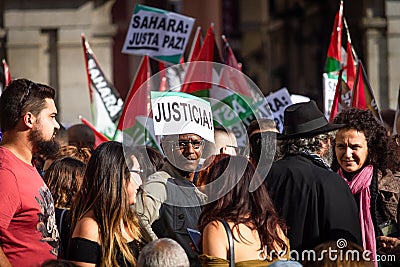 Sahara Protests at Madrid Editorial Stock Photo