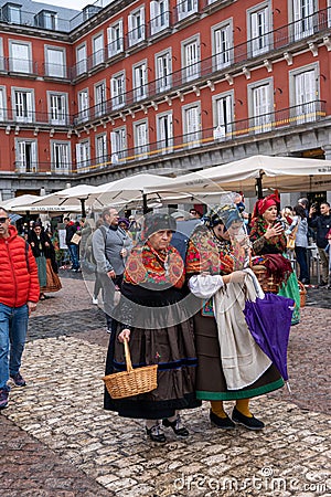 MADRID, SPAIN - October 23, 2022: The traditional Transhumance festival celebrated in the streets of Madrid. Plaza Mayor of Madrid Editorial Stock Photo