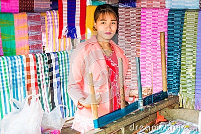 Karen woman weaving Editorial Stock Photo