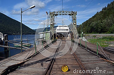 Mael vintage historical railway station . railway ferry service on Lake Tinn Editorial Stock Photo