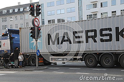 Maersk contain tranpotation in Copenhagen Denmark. Editorial Stock Photo