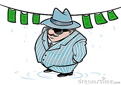 Mafia boss laundering money thug financial fraud parody Cartoon Illustration