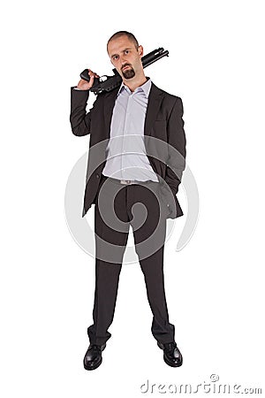 Mafia man is holding a shotgun Stock Photo