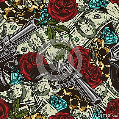 Mafia and money vintage seamless pattern Vector Illustration