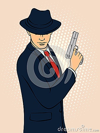 Mafioso with Gun. Pop Art Mafia Boss Vector Illustration