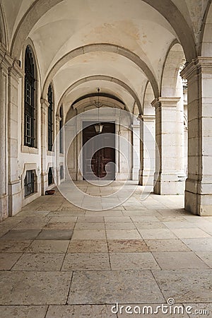 Corridors and arches of the Palace-Convent of Mafra Editorial Stock Photo