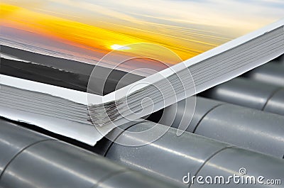 Magazine binding process after offset print Stock Photo