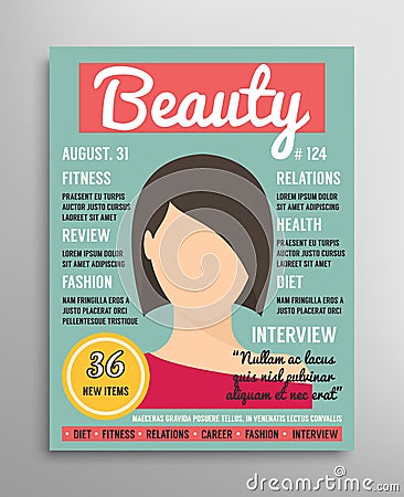 Magazine cover template about beauty, fashion and health for women. Vector illustration. Cartoon Illustration