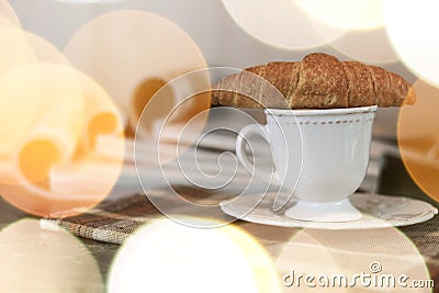 Magazines coffee croissant Stock Photo