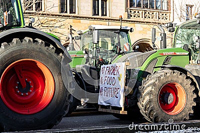 Magdeburg, Germany - 8.01.2024: Farmers union protest strike against government Policy. Tractors vehicles blocks city Editorial Stock Photo