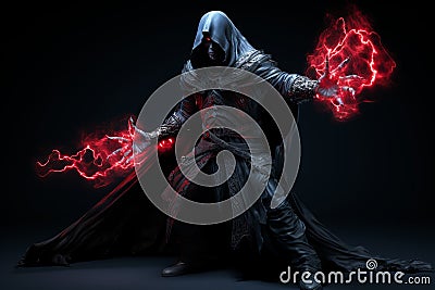 Mage necromancer red fire. Generate Ai Stock Photo