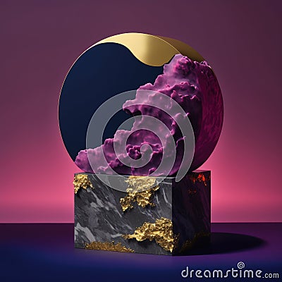 magenta clouds and midnight moon background for cosmetic products, mock up pedestal AI generation Stock Photo