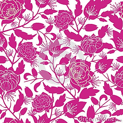 Magenta floral silhouettes seamless pattern Vector Illustration