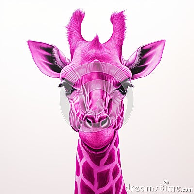 Magenta Giraffe: Contemporary Wall Art With Playful Cartoon Illustrations Cartoon Illustration