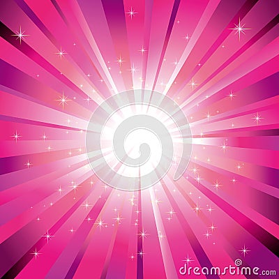 Magenta light burst with stars Vector Illustration