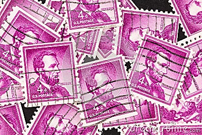 Magenta Pink Abraham Lincoln Postage Stamps Editorial Stock Photo