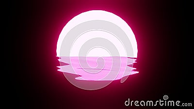 Magenta Sunset or Moon reflection in water or the ocean on black background Stock Photo