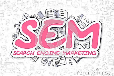 Sem - Cartoon Magenta Word. Business Concept. Stock Photo