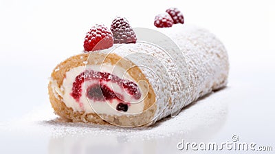Magewave-inspired Raspberry Roll With Powder And Raspberries Stock Photo