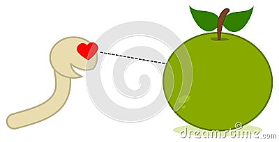 A maggot looking at an apple Cartoon Illustration