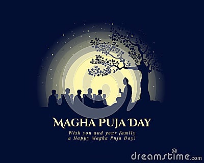 Magha puja day banner with The Buddha giving a discourse on the full moon day vector design Vector Illustration