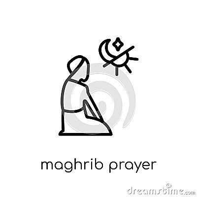 Maghrib prayer icon. Trendy modern flat linear vector Maghrib pr Vector Illustration