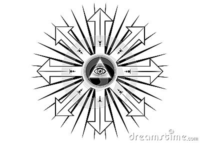 Ancient magical sigil, occult mystic symbol of chaos for witchcraft and black magic. Sacred Masonic all Seeing eye, the third eye Vector Illustration