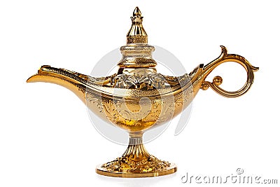 Magic Aladdin's Genie lamp isolated on white Stock Photo