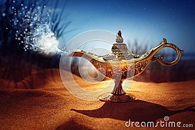 Magic Aladdins Genie lamp Stock Photo