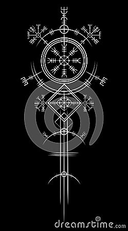 Magic ancient viking art deco, Vegvisir magic navigation compass ancient. The Vikings used many symbols in accordance Norse sign Vector Illustration