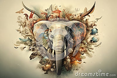 Magic art collage with elements of fantastic creatures Stock Photo