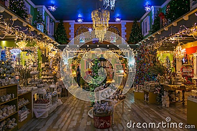 Magic atmosphere at the indoor of the reign of Santa Claus Shop Editorial Stock Photo