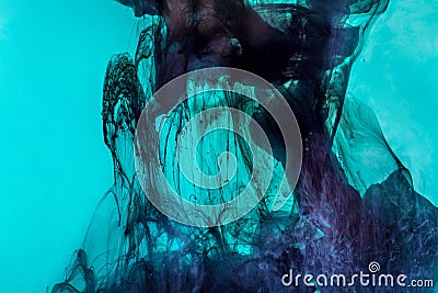 magic background with dark blue swirls of paint in turquoise water Stock Photo