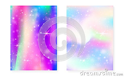 Magic background with princess rainbow gradient. Kawaii unicorn hologram. Vector Illustration