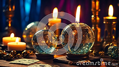 Magic ball, candles mysticism witchcraft spiritual mystery mysticism magic esoteric Editorial Stock Photo