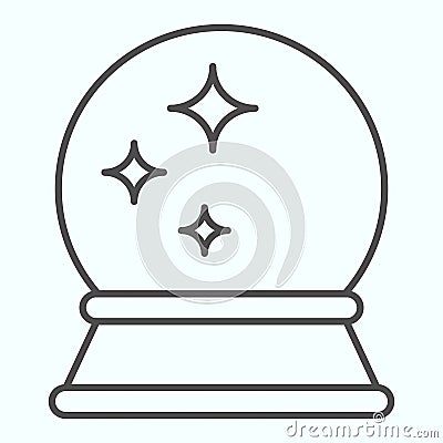 Magic ball thin line icon. Fortune teller round crystal with shiny stars. Halloween vector design concept, outline style Vector Illustration