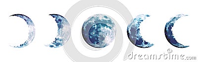 Magic blue moon phases vector design set Vector Illustration