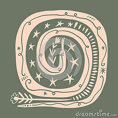 Magic boho doodle scandi circle snake animal vector Vector Illustration