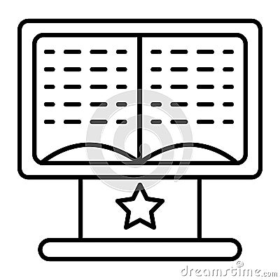 Magic book on stand thin line icon. Spellbook vector illustration isolated on white. Open magic book outline style Vector Illustration