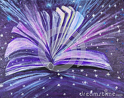 Magic book painted with acrylics on canvas Stock Photo