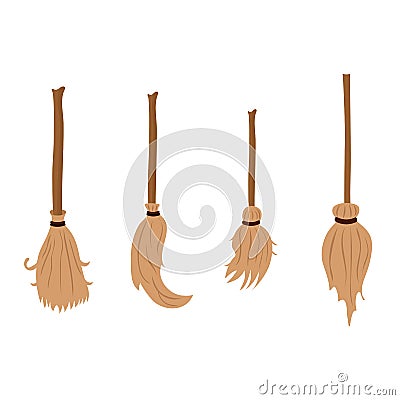 Magic broom set Vector Illustration