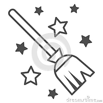 Magic Broom thin line icon, Halloween concept, magic witch broom sign on white background, Broomstick with stars icon in Vector Illustration