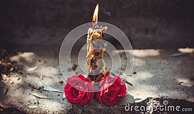 Magical wicca scene, candles magic Stock Photo